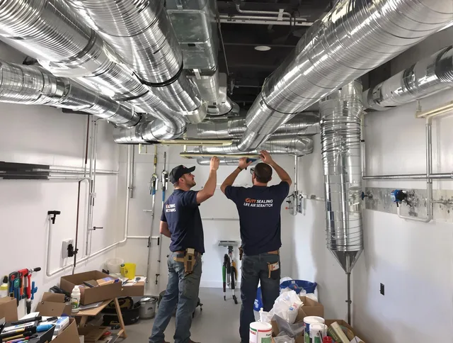 Groton Air Duct Cleaning technician applying professional duct sealing solutions in Groton