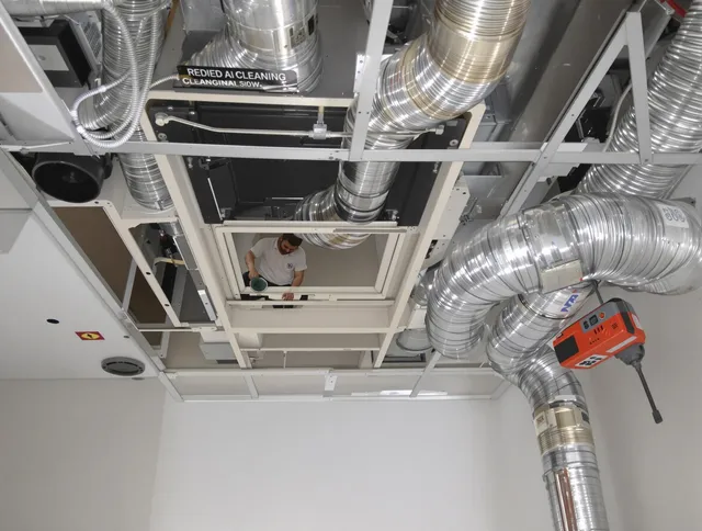 Groton Air Duct Cleaning technician performing detailed central duct system cleaning in Groton