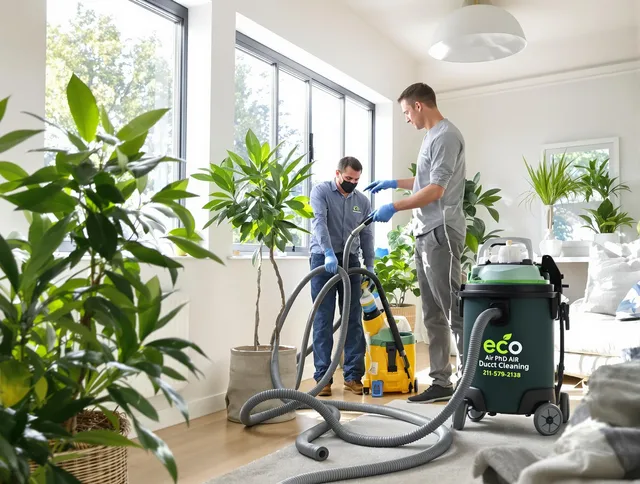 Groton Air Duct Cleaning technician performing eco-friendly duct cleaning using sustainable methods in Groton