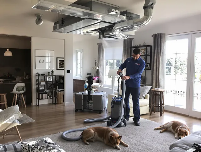 Groton Air Duct Cleaning technician performing detailed indoor duct cleaning for improved air quality in Groton