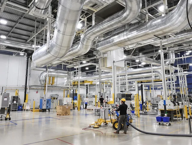 Groton Air Duct Cleaning team performing comprehensive industrial duct cleaning at a large facility in Groton